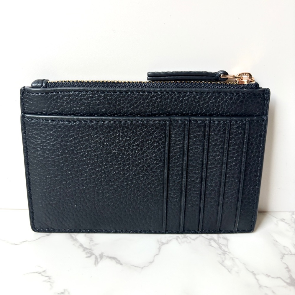 New Tory Burch Pebbled Leather Zip Card Case Wallet Black - Picture 6 of 7
